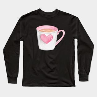 Cup of coffee with pink heart Long Sleeve T-Shirt